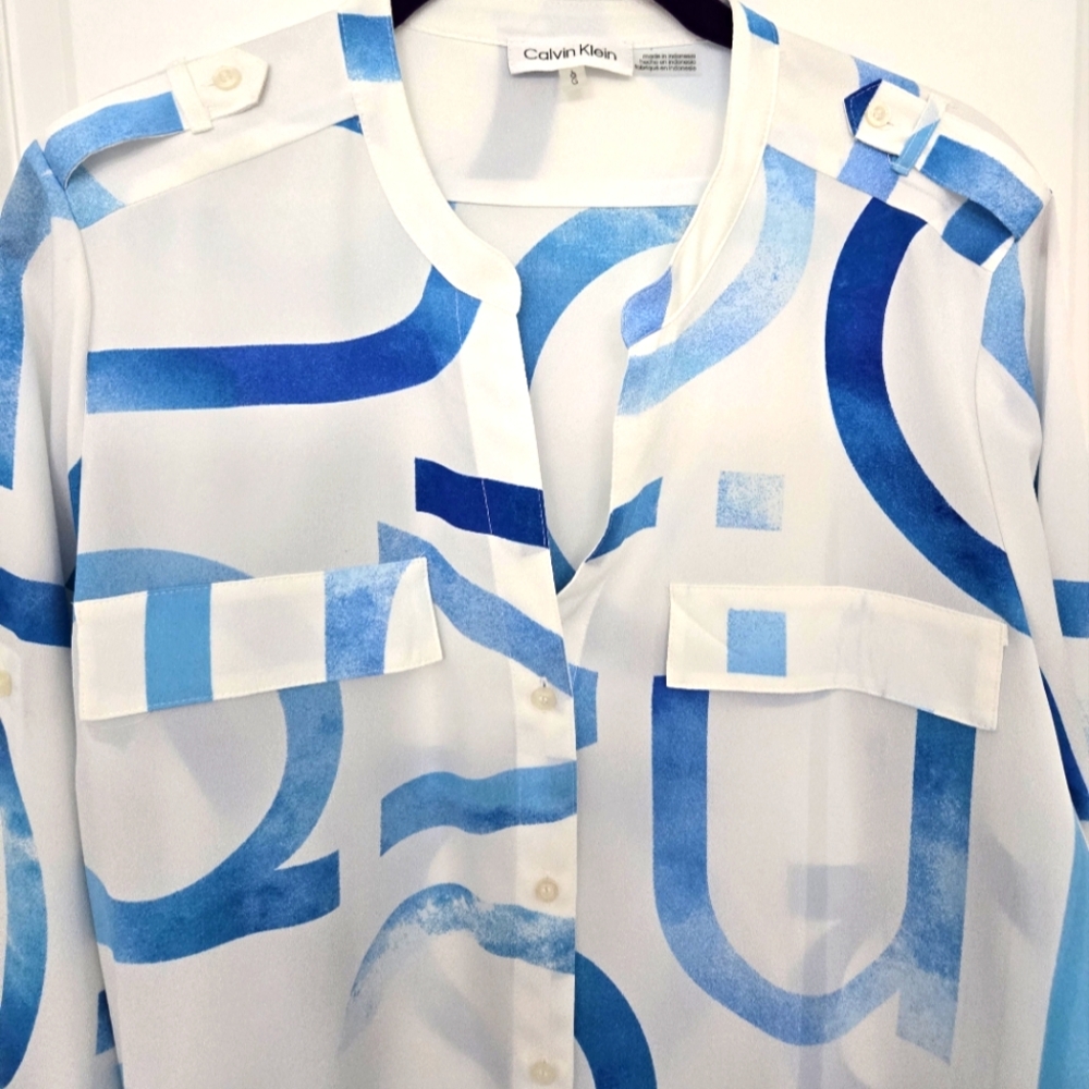 Calvin Klein White and Blue Graphic Shirt